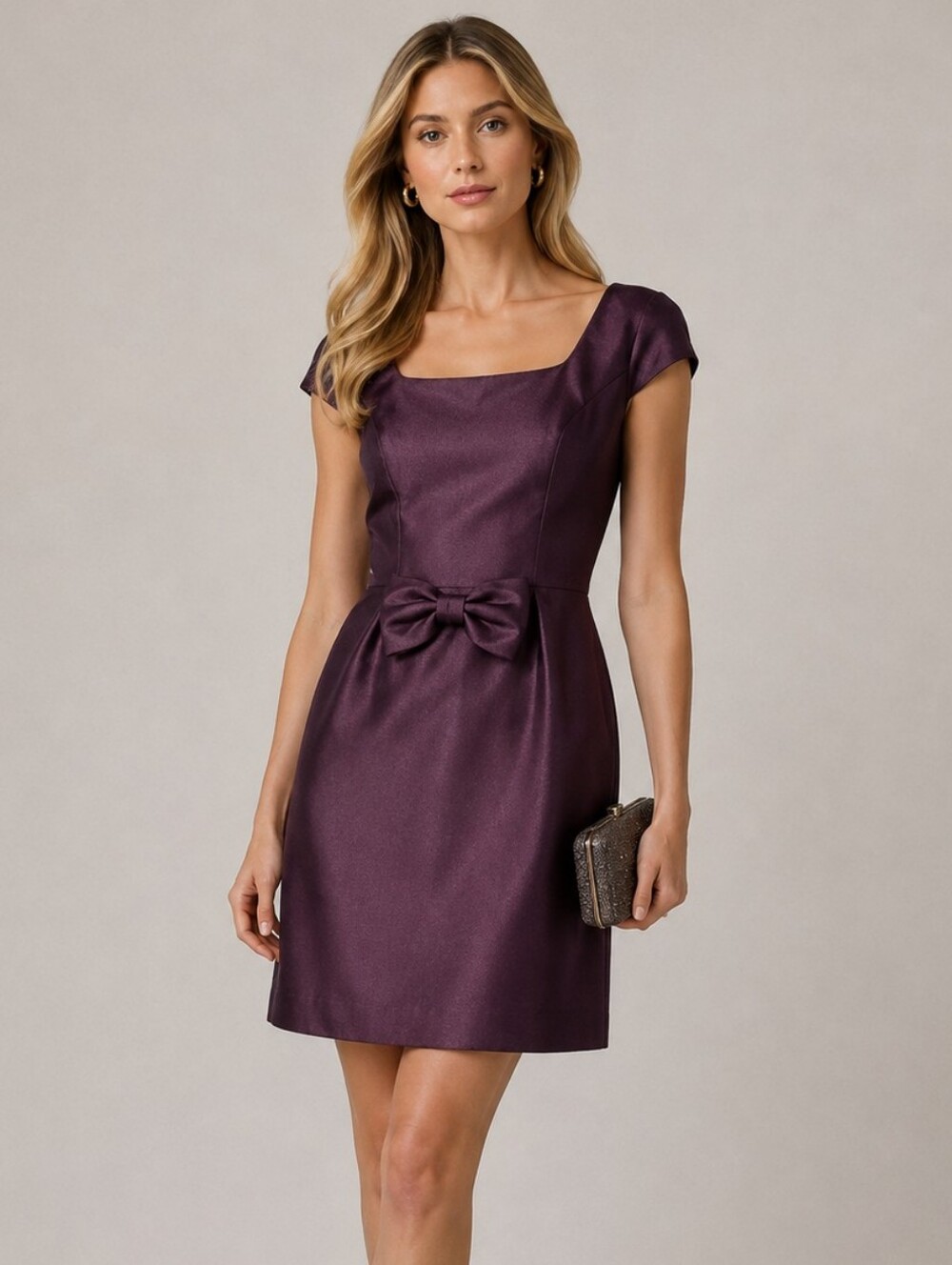 Donna Ricco Dress Eggplant Purple bow satin dress